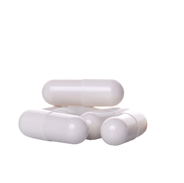 White oral capsules representing Ifetroban, an investigational treatment for idiopathic pulmonary fibrosis (IPF), shown on a white background.